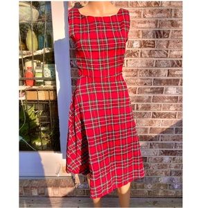 Red Tartan Plaid Preppy School Girl Midi Dress
